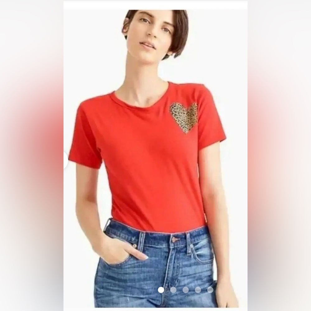 🥰 J. Crew Red Tee with Leopard Heart